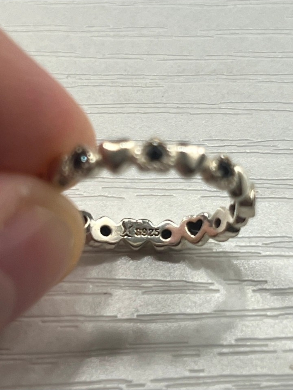 Sterling Silver Heart Eternity Ring with Black Accents